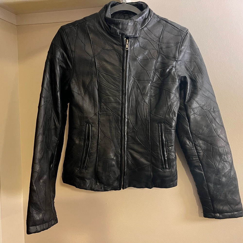 New Leather Jacket with stitching detail, size S.